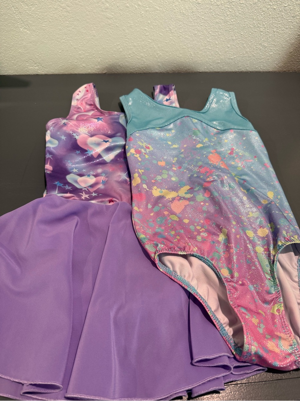 Set of TWO - Girls' Teal Sparkle Dance Leotard & Purple Dress Leotard